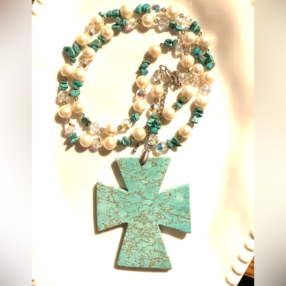 Turquoise Cross Pendant Necklace - Picture 3 of 4